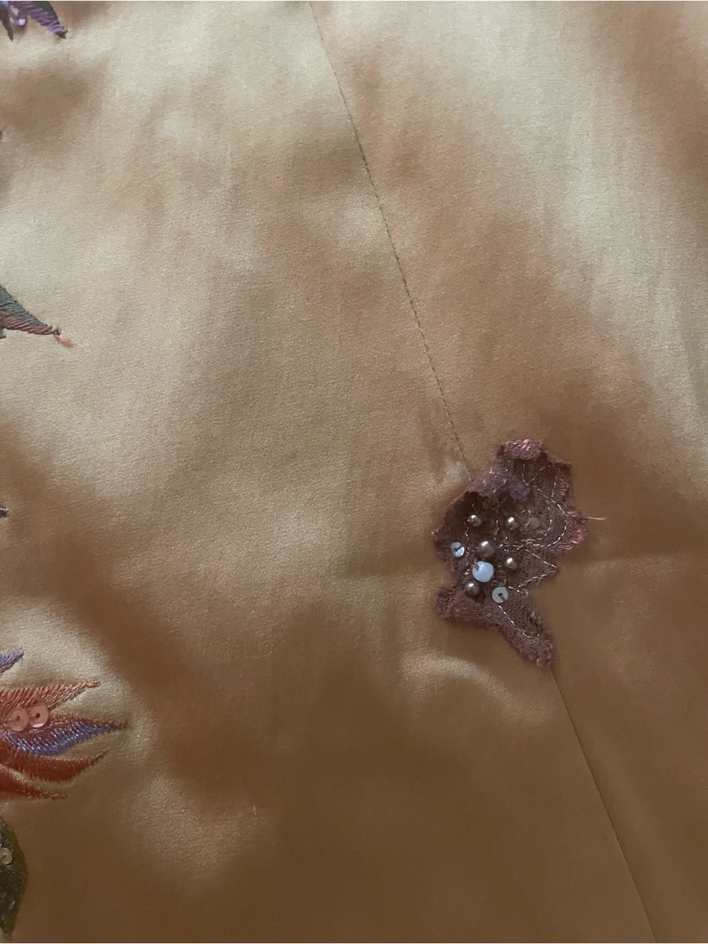 Gold Satin Lace Slip Dress with Floral Appliqué Mandalay Designs - Picture 3 of 7